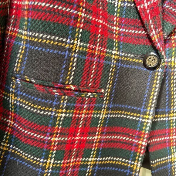 Vintage "Requirements Petites" Poly Wool Blend Plaid Blazer SZ M - Picture 5 of 8
